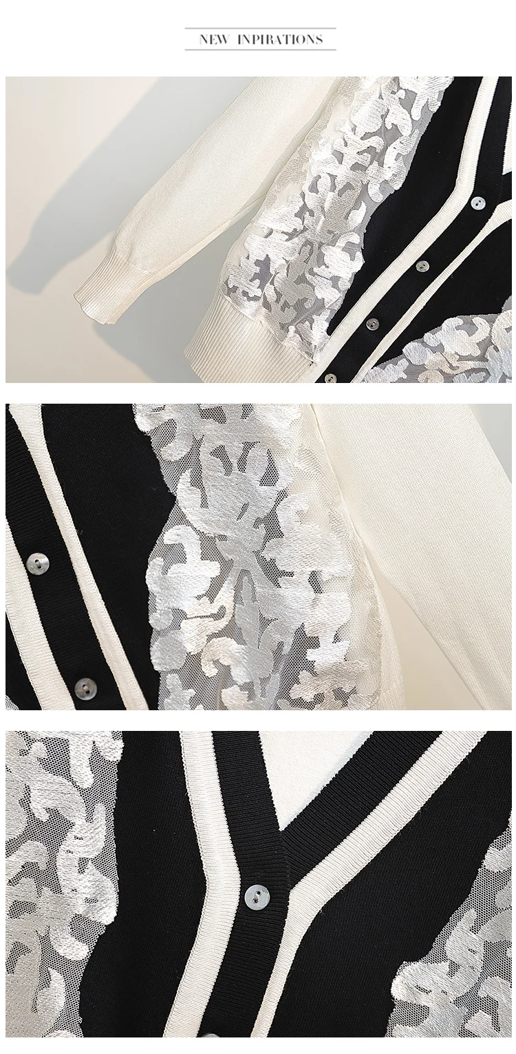 

High Quality Ladies Woman Lace Cardigan Patchwork Sweaters Korean Sweater Women Cardigans Roupa Feminina Rebeca Mujer