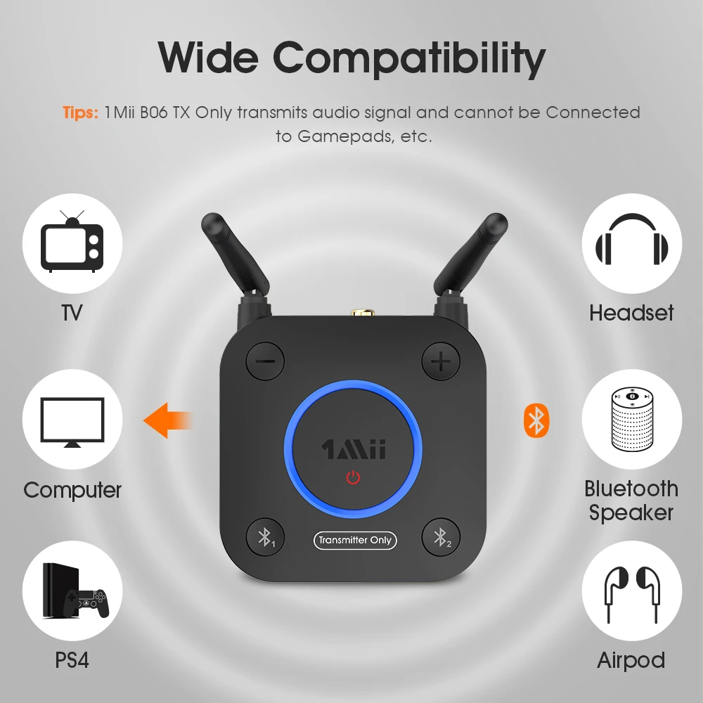 1mii b06tx bluetooth compatible transmitter audio aptx ll hd music dual link optical 3 5 aux bt adapter for tv audio transmitter free global shipping