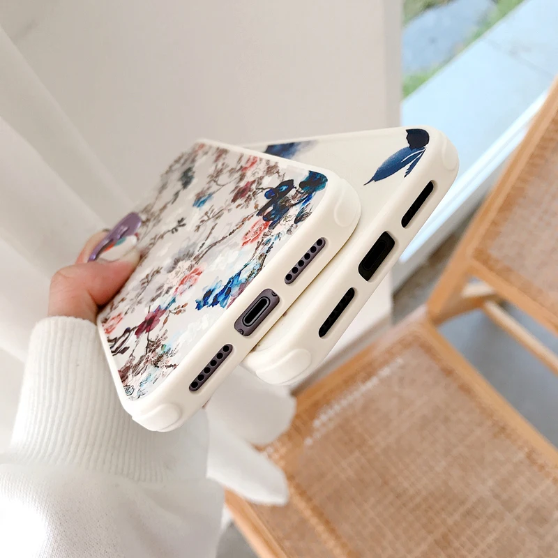 

Art Watercolor Blue Flowers Phone Case For iPhone 12 Mini 11 Pro Max X Xs Xr 7 8 Puls SE 2020 Plating Hole Soft Silicone Cover