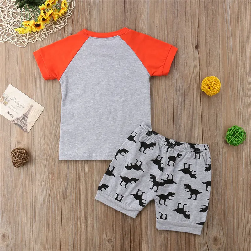 AA Boys Dinosaur Pattern Clothes Set Fashion Kids Boys Animal Printing Tops T-shirt Short Pants Children Short Sleeve Clothing