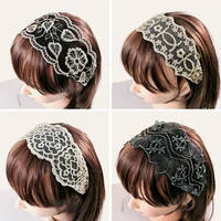 sexy lace headband floral wide hairband soft flower headdress female embroidered hair accessories women head wrap
