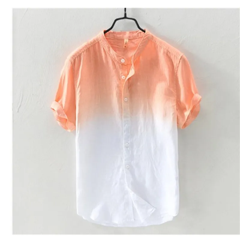 Мужская Летняя тонкая рубашка Удобная дышащая стоячий воротник градиентное