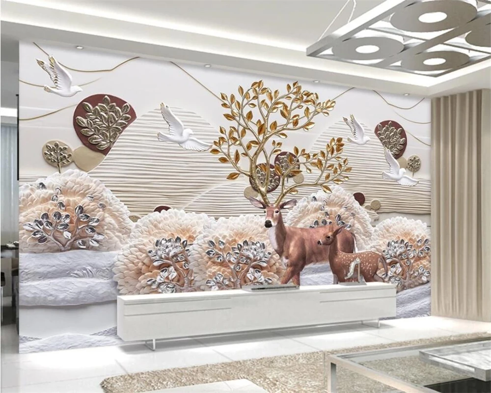 

beibehang Custom Wallpaper landscape 3D woods elk relief 3d Living Room Bedroom TV Sofa Background wall mural 3d wallpaper