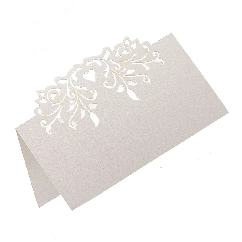 

60pcs Lace Wedding Table Name Place Cards Personalised Reception Decoration with White Lace Pattern Cardstock for Wedding Favors