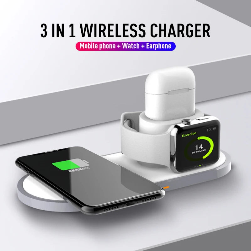 QI TYPE-C быстрая мульти для iPhone Xs Max XR X 8 8Plus телефон Apple AirPods watch беспроводное быстрое зарядное устройство 10 Вт 3 в 1 Подставка для зарядки