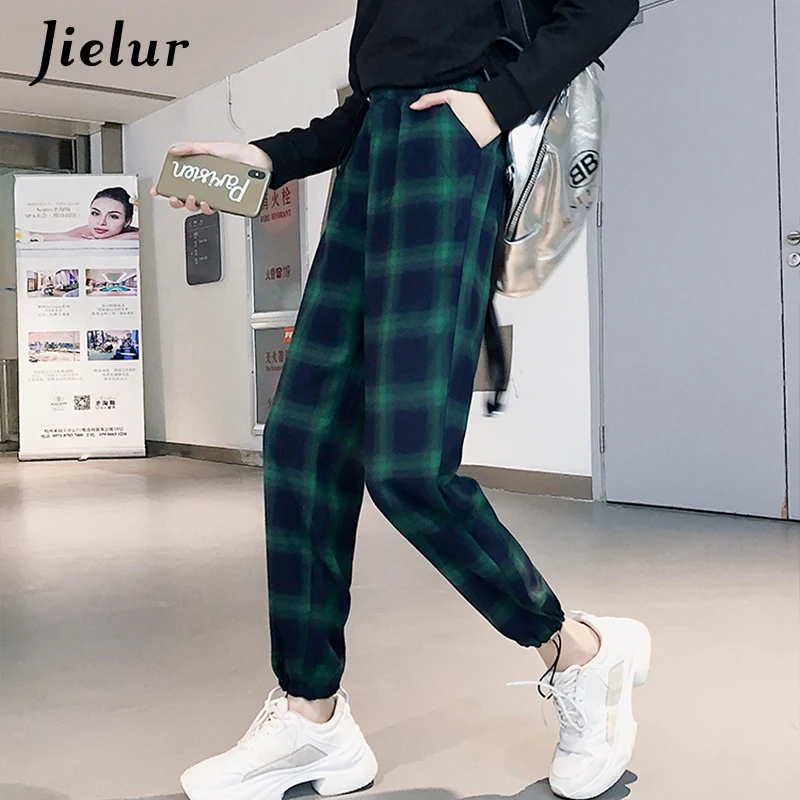 Jielur спортивные штаны женские клетчатые брюки женский корейский стиль Harajuku Boyfriends