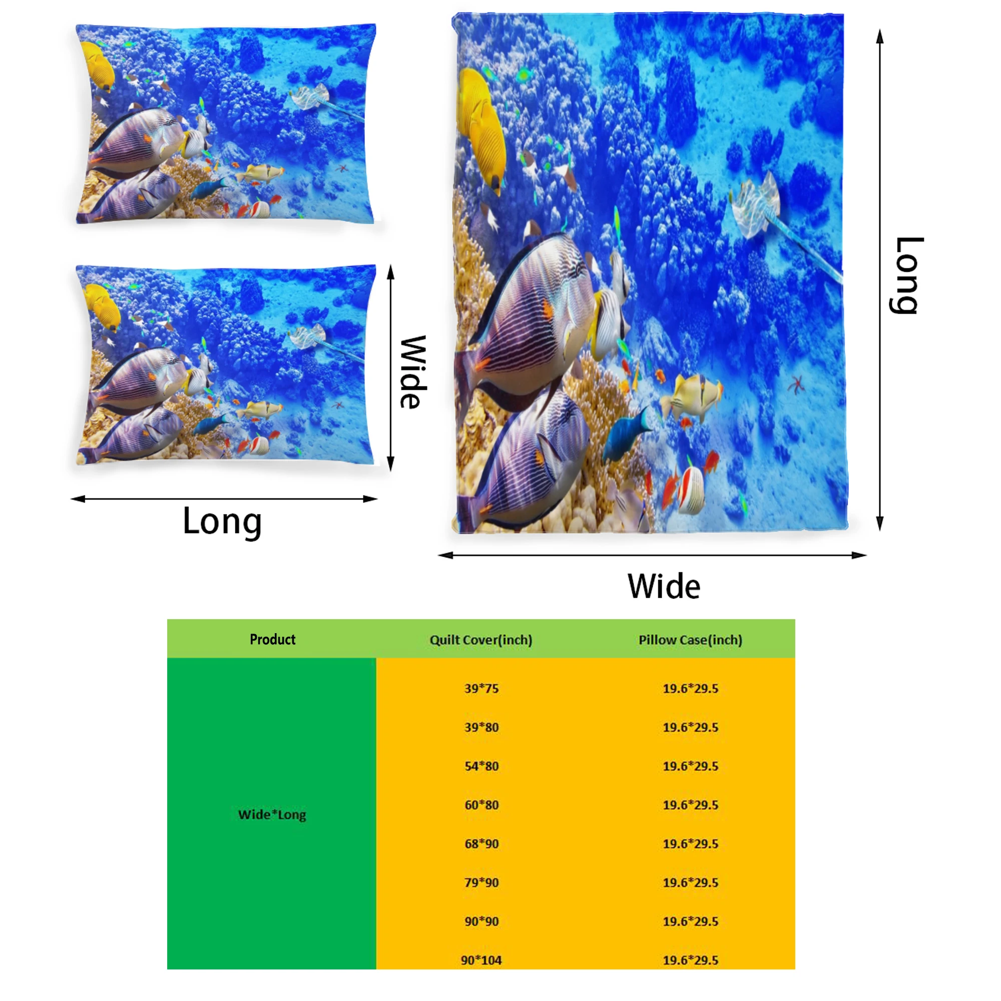 

Sea Fish Graphic Printed Bedding Set Pattern Printing Polyester Quilt Cover Set 3 Pieces Quilt Cover Pillow Cover Set