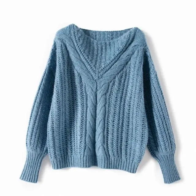 Braid Mohair Knitted Jumper Sweater Women Winter Autumn Boat Neck Chic Vintage Pullover Office Lady Casual Sweaters Pull 2021