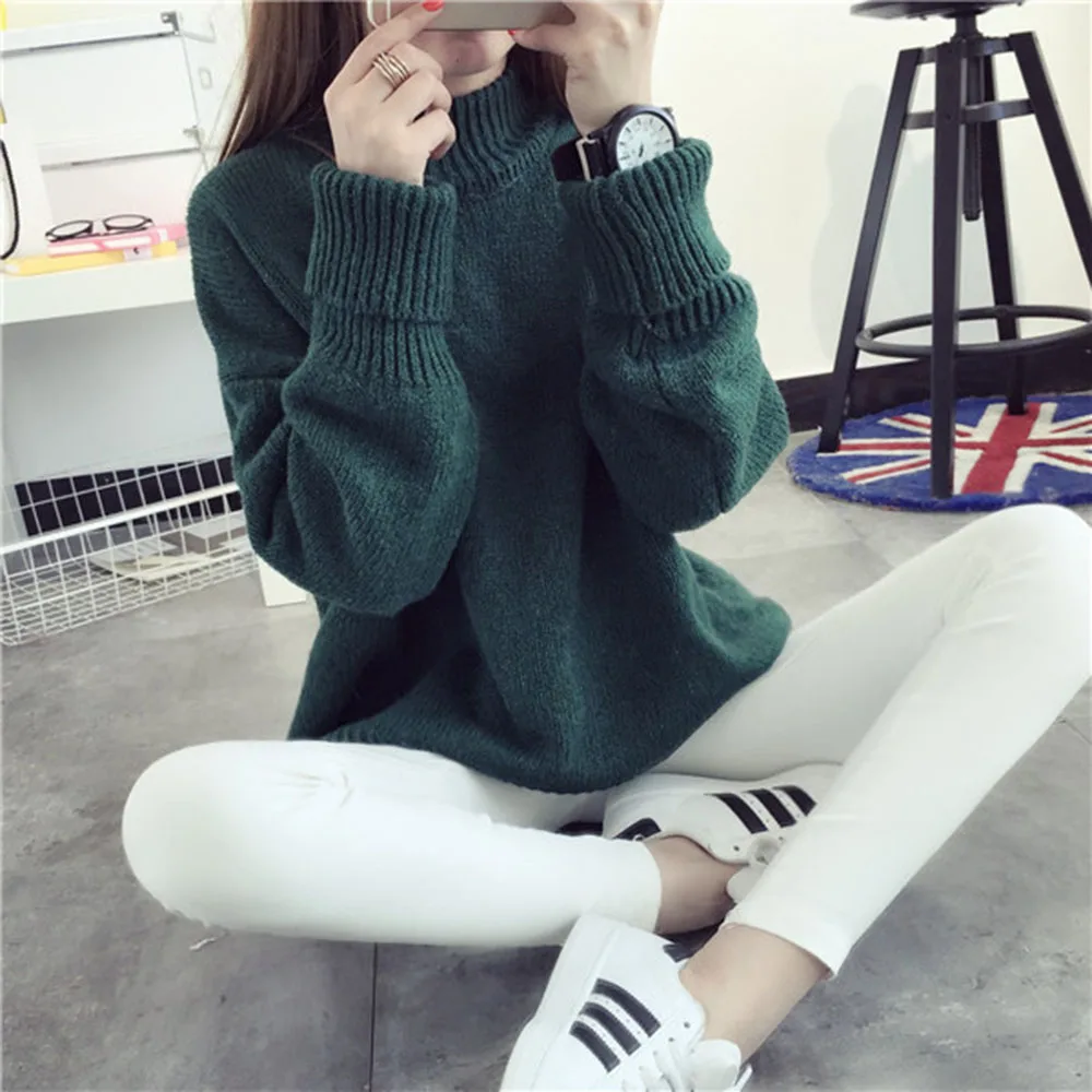 

2021 Winter Spring Half High Neck Thick Sweater Women Pullover Sweater Korean Style Trendy Clothes Loose Student Bottoming Shirt
