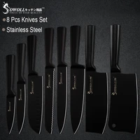 sowoll stainless steel knife set non stick handle full tang chef bread slicing santoku utility paring knife bag tools