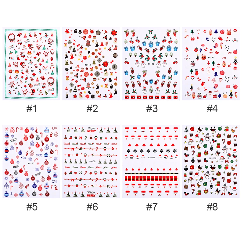1 лист Рождественские 3D наклейки для ногтей Санта-Клаус Снеговик носок шаблон