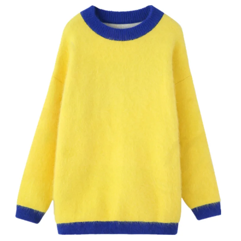 Осенне-зимний пуловер из мохера женский свитер с круглым вырезом свободный