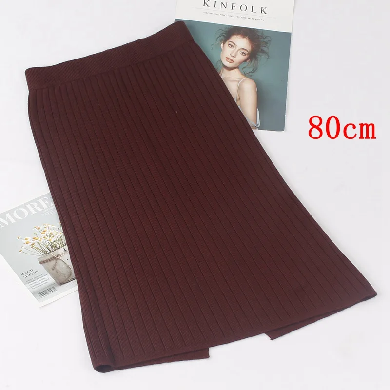 coffee 80cm long ONLYSVTER 60-80 см осень зима теплая Женская юбка-карандаш Модный повседневный вязаный край юбка длинные женские трикотажные юбки - Цвет: coffee 80cm long