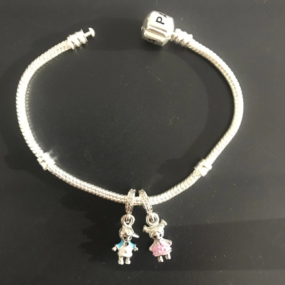LMNZB Original Solid 925 Silver Bracelet with lovers Boy&Girl Charms 3MM Snake Bone Charm Bracelet For Women Gift Jewelry