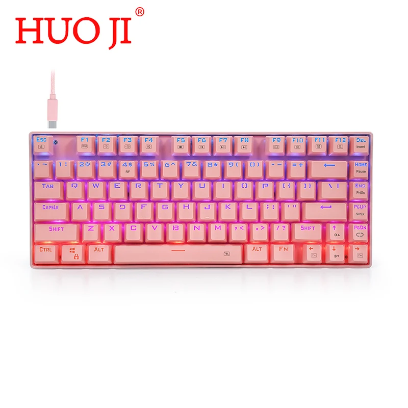 HUO JI E-YOOSO Z-88 Pink Wired Wireless Dual Mode TKL Mechanical Keyboard RGB Backlit Outemu Mechanical Switch Removable Cable