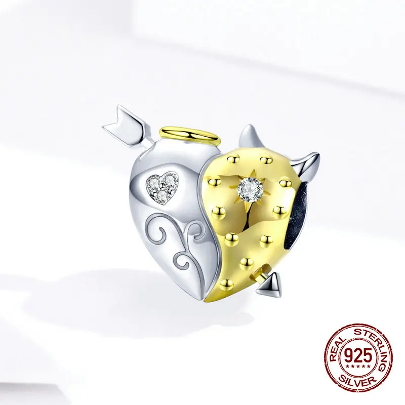 Подлинные бусины в форме сердца ангел дьявол подходит для браслета ожерелья