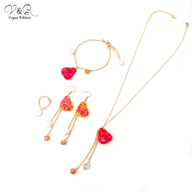 Новое поступление 2020 комплект из ожерелья серег браслета кольца золотистого