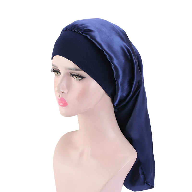 

New fashion Long Satin Bonnet Sleep Cap with High Elastic Hair Band Night Cap Hair Care Bonnet Nightcap for Women Men Chemo Cap
