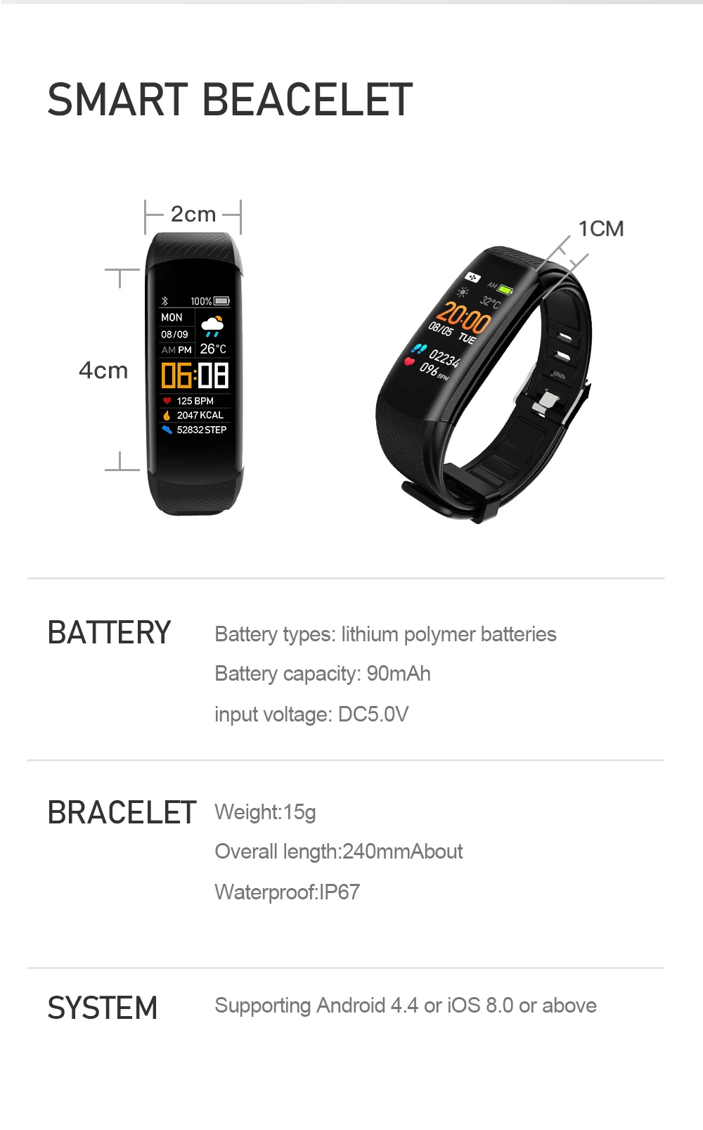 

OUDNEAS Official smart bracelet watch for Android and iOS sports lifestyle bracelet waterproof blood pressure tracker