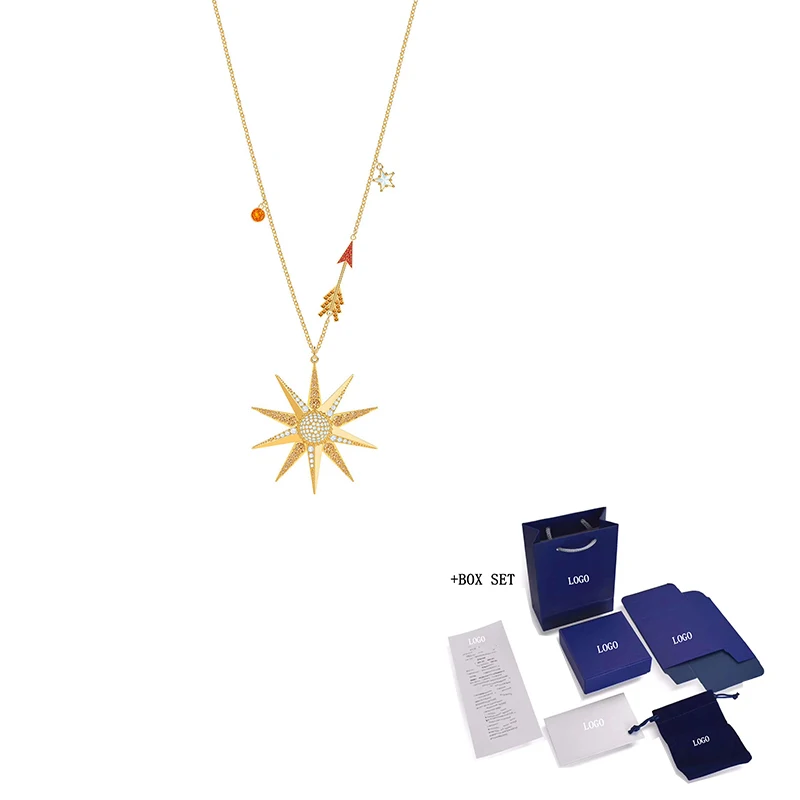 

SWA NEW LUCKY Goddess Star Necklace Goddess Shining Sun Shape Exquisite Crystal Necklace Feminine Charm Luxury Jewelry Gift