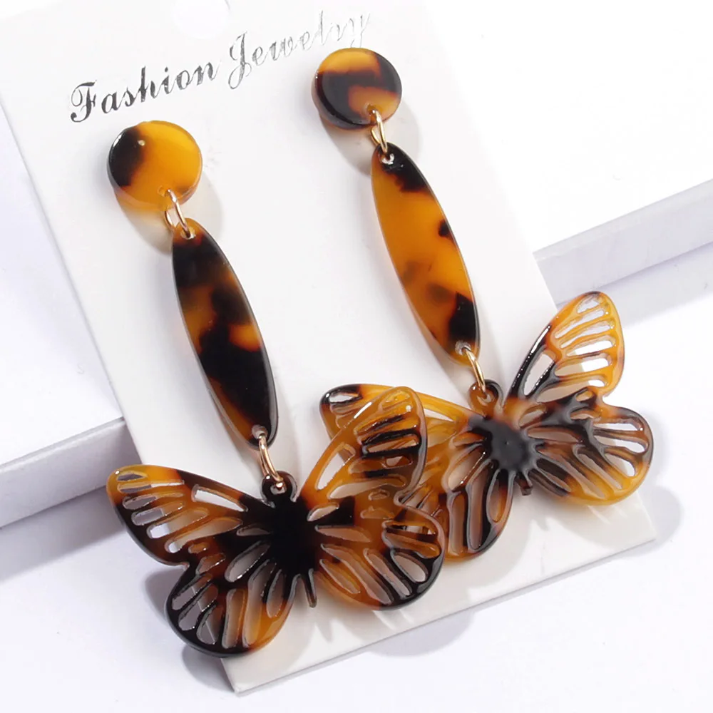

Vintage Tortoiseshell Bohemian Acrylic Earrings for Women Boho Long Statement Dangle Earring Fashion Acetate Korean Drop Earring
