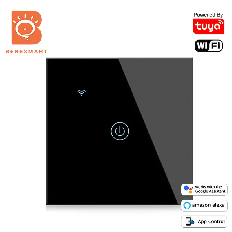 

Benexmart WiFi Switch Tuya Smart Touch Wall Light Switch Neutral Wire Optional 110-240V Interrupter Alexa Google Home Black Gold