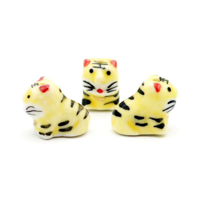 

10 pcs 18*16mm Porcelain Beads yellow Tiger animal ceramic DIY loose beads Handmade Cute Ceramic jewelry making free shipping
