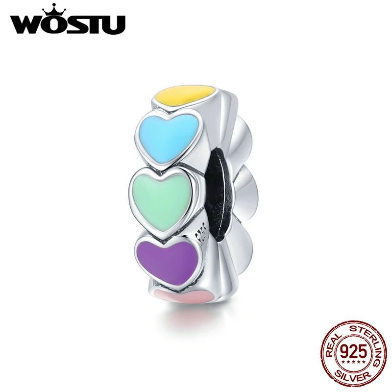 

WOSTU 925 стерлингового серебра Шарм Красочные «любящее сердце» из разноцветной эмалью кулон в форме оригинальный для браслетов и ожерелий DIY, ...