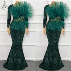 Изумрудно-зеленые блестящие вечерние платья с длинными рукавами в стиле русалки, женское платье в африканском стиле Aso Ebi