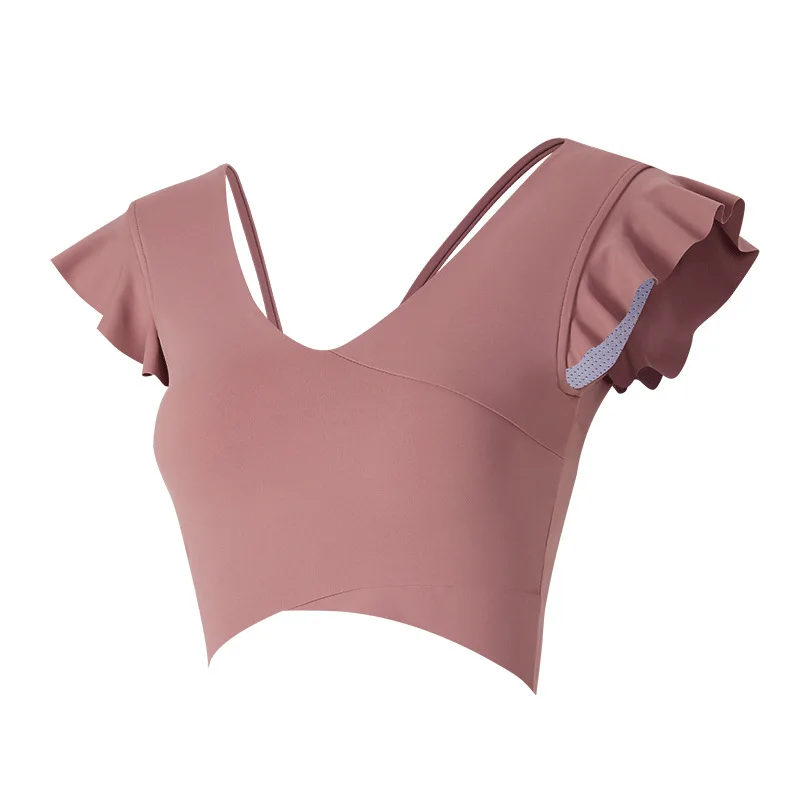 Одежда для йоги женские топы с листьями лотоса сетчатые красные короткими