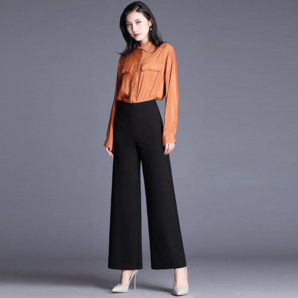 Новые женские модные широкие брюки свободные прямые размера плюс с высокой