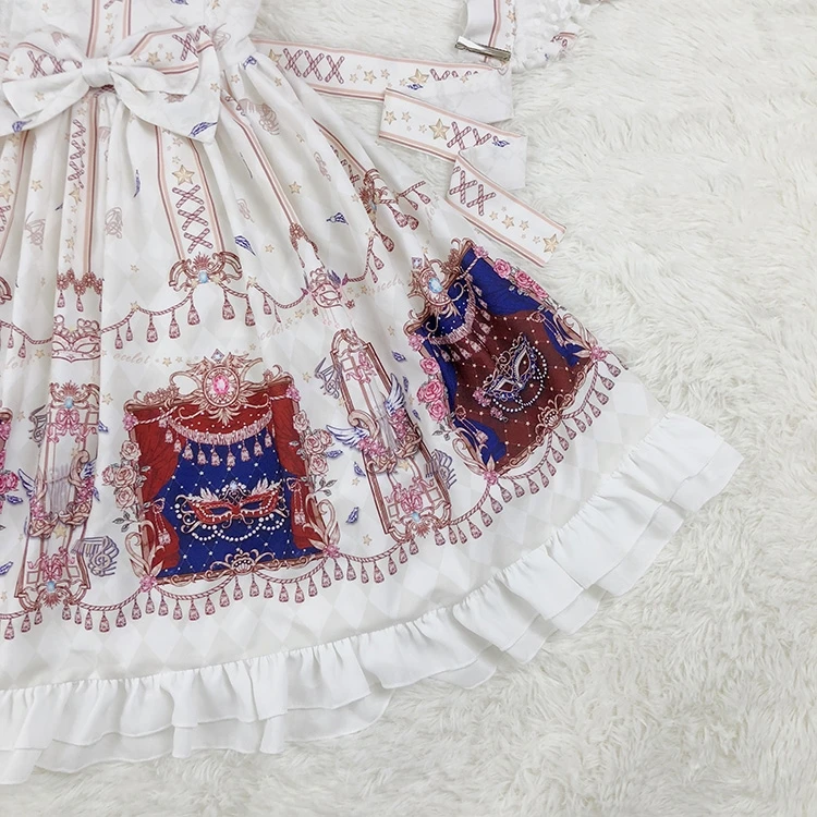 

Palace lolita dress falbala bowknot printing kawaii dress gothic lolita jsk sleeveless victorian dress loli cos 2020 new
