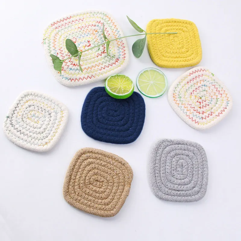 

Stylish Table Padding Popular Placemat Square Heat Insulation Coaster Weave Cup Mat Japanese Style Hand-made Practical Durable