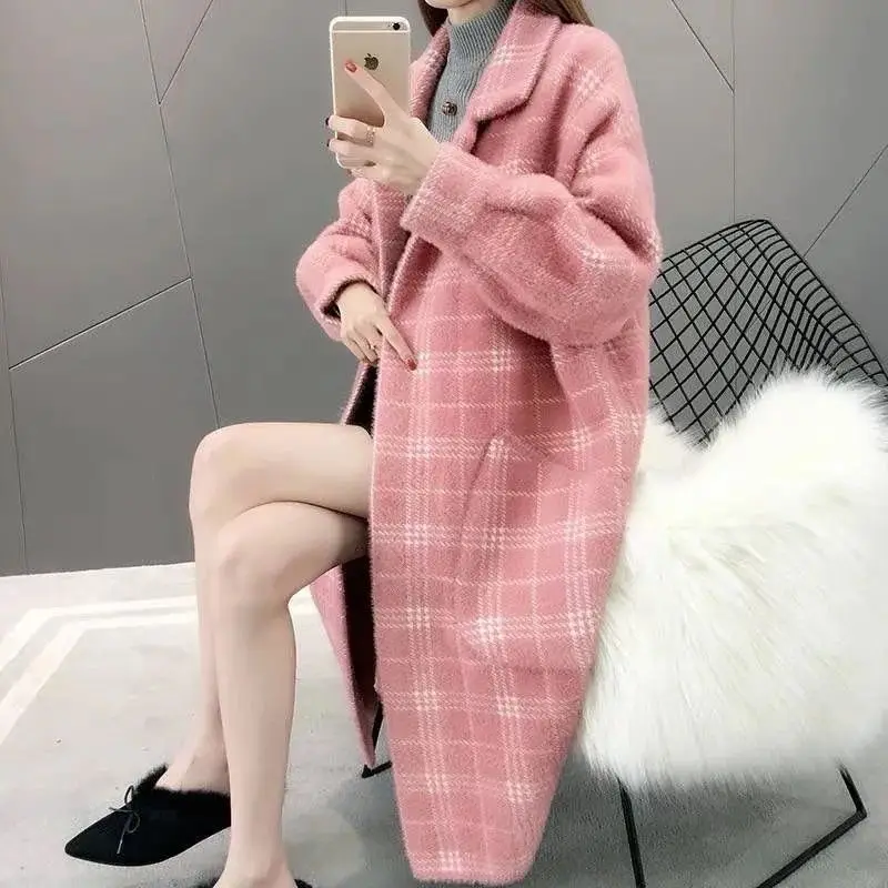 

Winter Plaid Women's Faux Mink Fur Coat Women's Casual Lapel Jacket Women's Fashion Warm Jacket Women's Cardigan 2021
