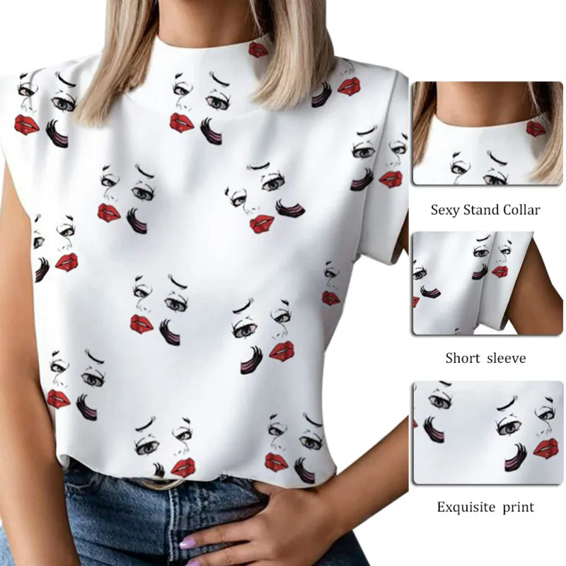 

Blouse Women 2020 Summer Women Short Sleeve Shirt O-Neck Pullover Tops Eyes Print Women Sexy Tops For Women Fashion