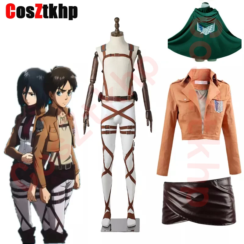 

Attack on Titan Shingeki no Kyojin Cosplay Costumes Set Recon Corps Leather Shorts Harness Belt Apron Skirt Scouting Legion Cape