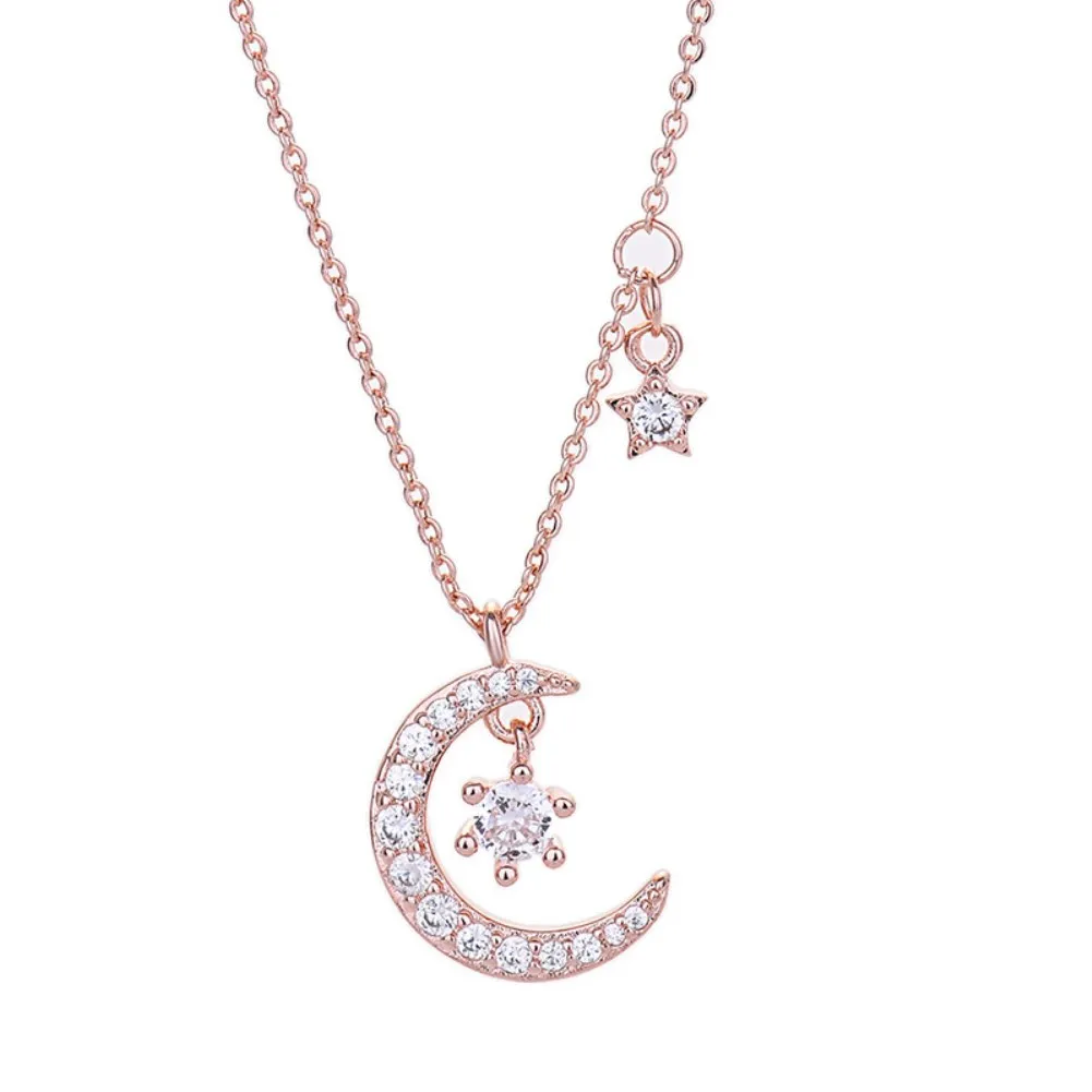 

Flickering Series Rose Gold Plated Necklace Moon & Star with Shiny Zirconia Chokers Necklacefor Women Girlfreind Lover Gift 125