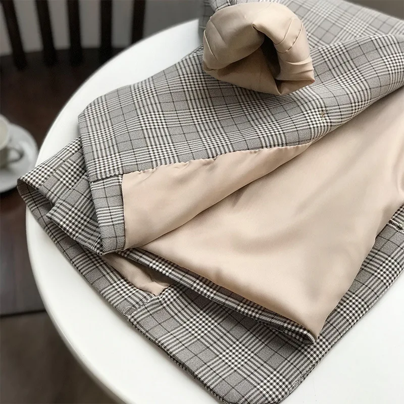 Офисный женский ретро клетчатый текстурированный костюм Женский блейзер