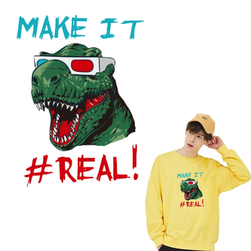 

Funny Dinosaur Badge Patches Iron-on Transfers For Clothes Heat Transfers Vinyl Sticker On Clothing Patch For T-shirt Applique