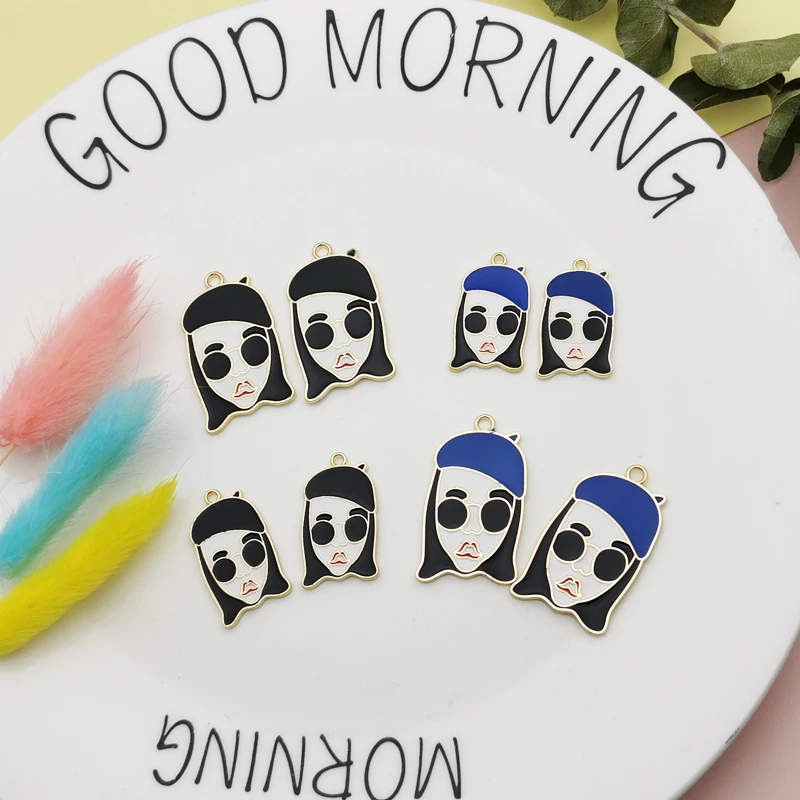 

10pcs Beret Girls Enamel Alloy Charms Pendants Sexy Female Head Charms Fit Earring Bracelet Floating Jewelry Accessories YZ808