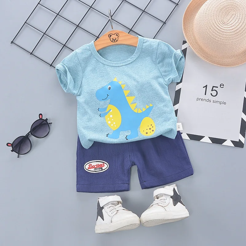 

Новые летние 2021 с героями мультфильмов футболка с короткими рукавами и принтом в виде динозавра для повседневная одежда из хлопка для малыш...