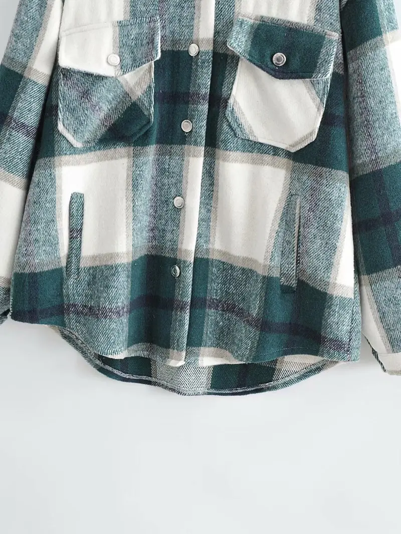 

Winter Vintage Stylish Pockets Oversized Plaid Jacket Coat Women 2020 Fashion Lapel Collar Long Sleeve Loose Outerwear Chic Tops