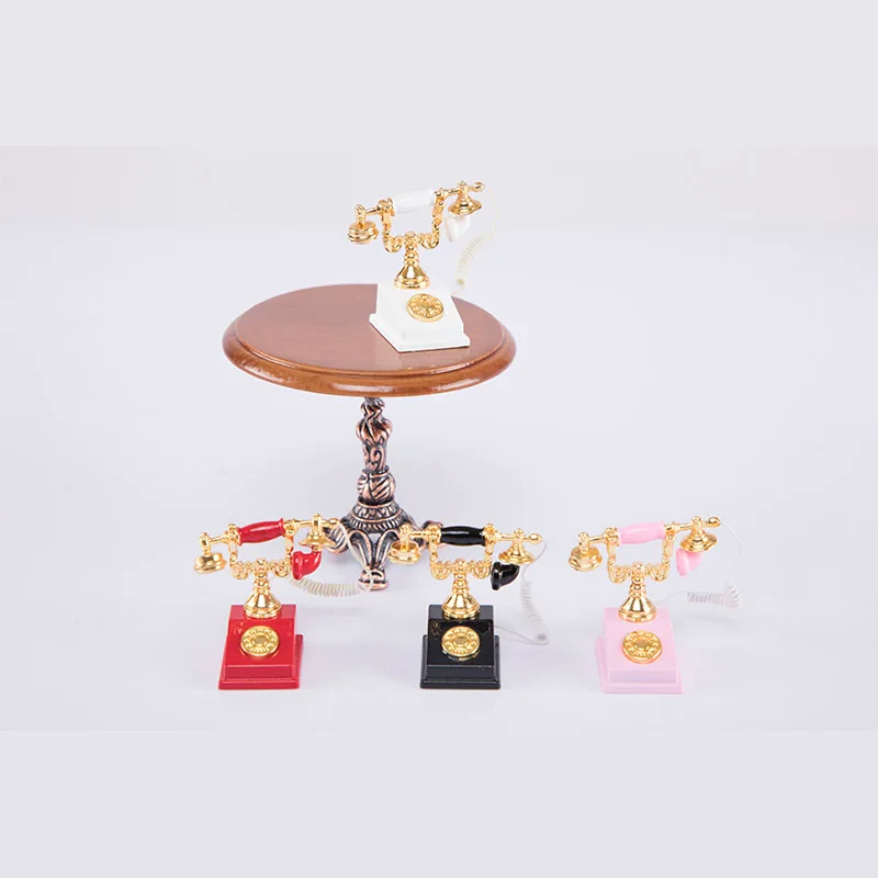 

1Pc Doll House Alloy Miniature Scene Model Doll House Accessories European retroMini Fixed Telephone Pretend toy Doll accesories