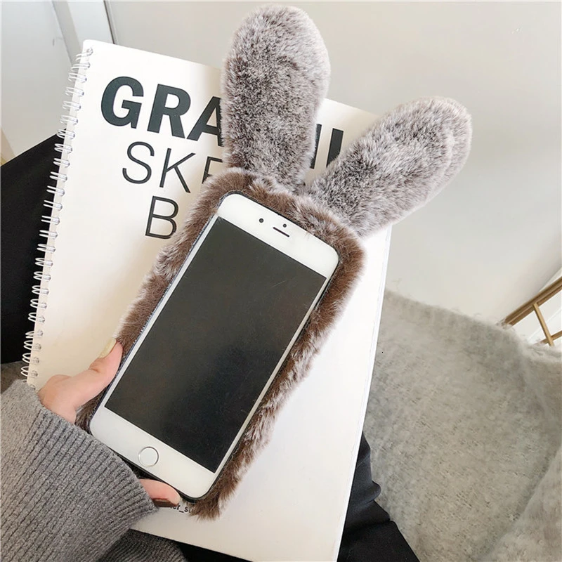 Зимний плюшевый теплый чехол для телефона с заячьими ушками для Galaxy A J серии Diamond мягкий чехол для samsung A3 A5 A7 8 J3 J5 J7