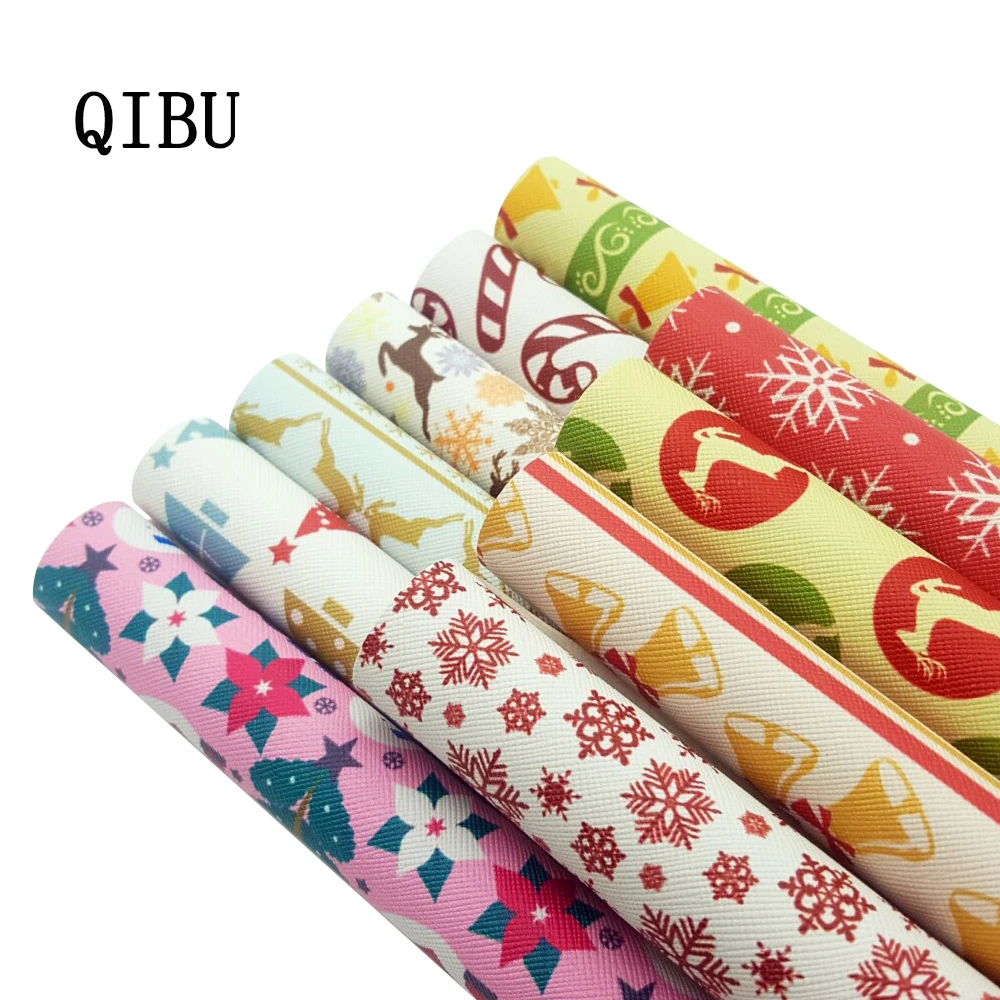 QIBU простыни из искусственной кожи Рождество печатных полиуретановый бант ткань мультфильм животных печатных кожаный бант для волос Сделай Сам сумки делая материалы