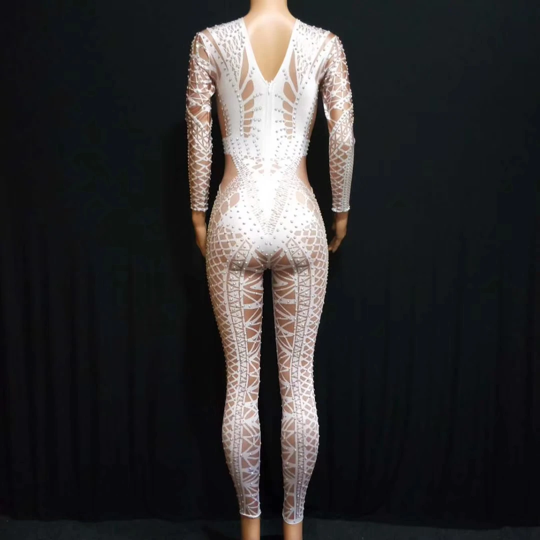 Женский комбинезон Стразы с длинным рукавом вечернее эластичное боди из