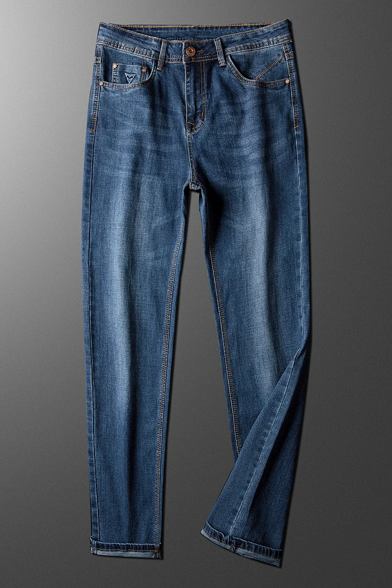 

New jeans men's business and leisure small straight pants comfortable soft and elastic plus size precision sewing pocket trouser