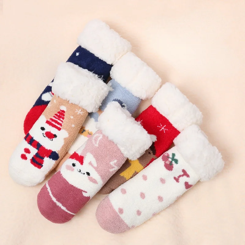 

3pc/pack Winter Thick Coral Fleece Christmas Socks Infants Children Baby Sleep Lamb Fleece Floor