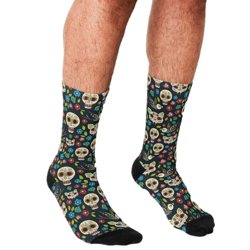 

Забавные мужские носки 2021, счастливые мужские носки в стиле хип-хоп с принтом кота, сахарного черепа, милые мужские сумасшедшие носки в улич...