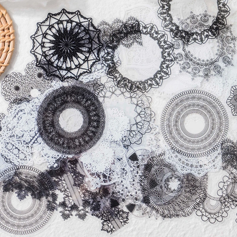 

30pcs Black White Lace Fantasy Stickers Vintage DIY Diary Photo Album Lace Theme PET Decoration Scrapbooking Material Stationery